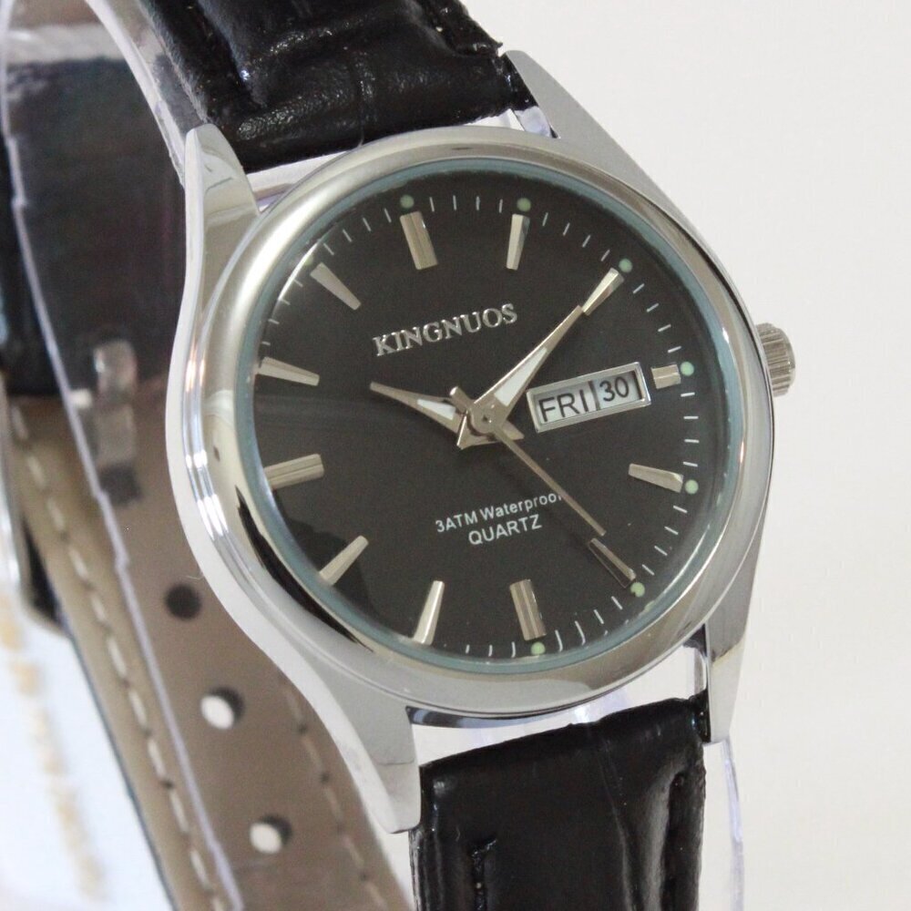 Women's Contemporary Dress Watch Silver Tone Case Black Strap 28mm